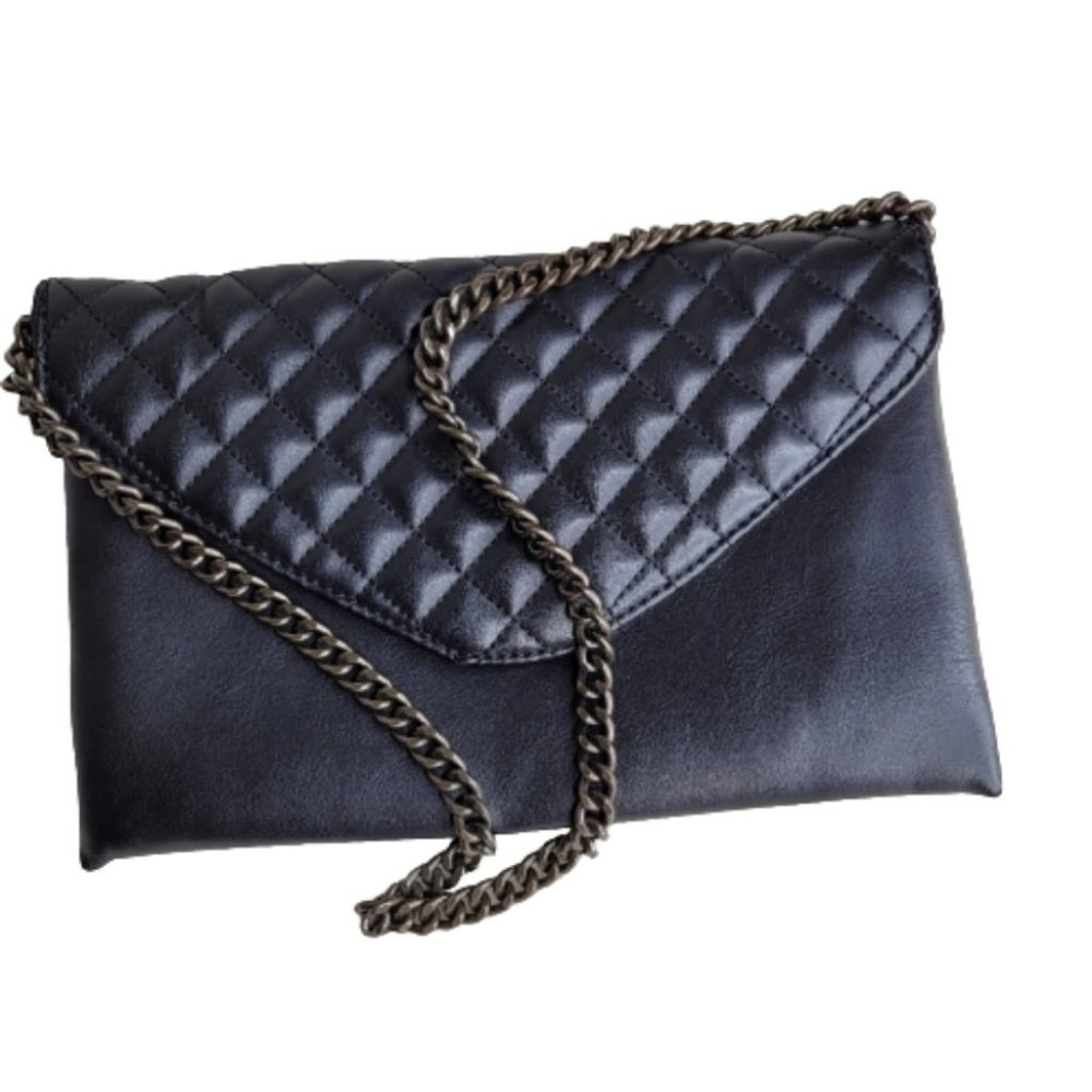 J. Crew Quilted Black Clutch Chain Purse